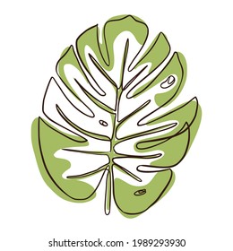 Stechlinie Monstera Leaf. Tropisches Element der Linie einzelne Vektorgrafik für Logo, Spa, Kosmetik, Emblem-Vorlage, Web, Drucke, Spa, Kosmetik, Schönheitsprodukte