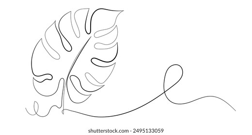 continuous line monstera leaf.one line drawing of monstera leaf icon.single line vector illustration.isolated white background