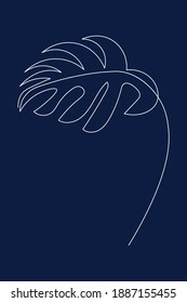 Línea continua Monstera deja el arte natural de dibujo de una línea. Estilo. Resumen de ilustración vectorial simple mínima