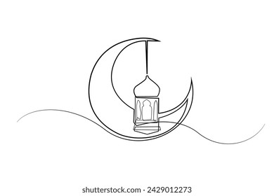 continuous line of moon and islamic lanterns.line art of moon and lanterns for ramadan background ,ramadan banner,ramadan card