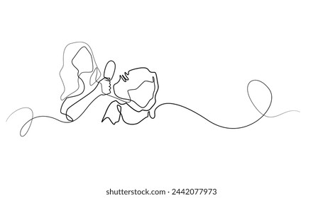 continuous line of mother combing child's hair.single line of mother caring for daughter.combing hair drawn in one line.isolated white background