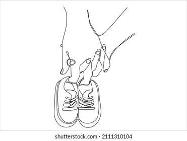 
continuous line mother   daughter hands holding baby shoes