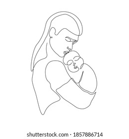 Continuous line mother holding child international mother's day simple line illustration