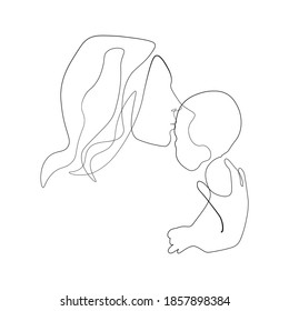 Continuous line mother holding child international mother's day simple line illustration