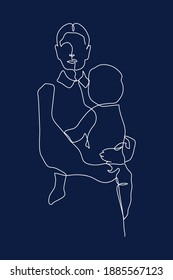 Continuous line mother holding child international mother's day simple line illustration