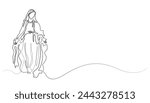 continuous line of mother mary.single line vector of mother mary blessed virgin mary.isolated white background