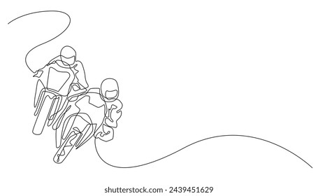 continuous line of motorbike racers competing to win the championship. motorbike racing competition drawn in one line.one line drawing of motorbike racers for event background