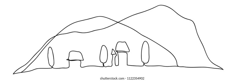 continuous line of mountain houses vector illustration