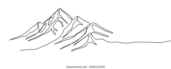 Continuous line, mountain, snow mountain Vector art lines, transparent background.