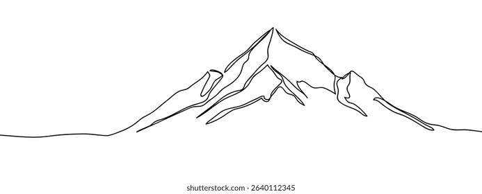 Continuous line, mountain, snow mountain Vector art lines, transparent background.