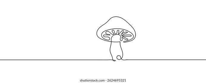 continuous line mushroom hand drawn line drawing illustration, vector, transparent background.