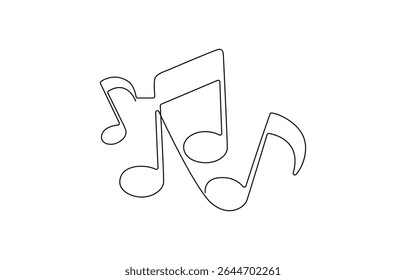 Continuous line music note. Musical symbol in one linear minimalist style. Trendy abstract wave melody, simplicity lineart design of sign and symbols.