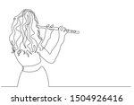 Continuous line musician flute recorder concept music style design hand drawn vector illustration