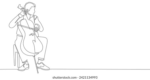 continuous line of musician playing the cello.line drawing of a man playing the cello.line art of performing cello music