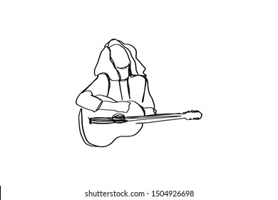 Continuous line musician playing guitar concept music style design hand drawn vector illustration