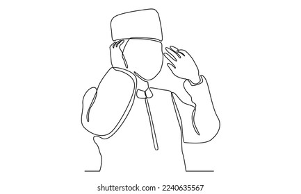 continuous line of muslim men praying