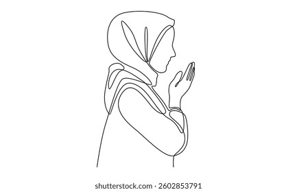Continuous line of muslim woman praying
