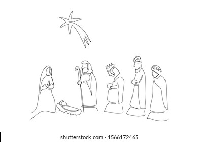 continuous line  Nativity of Jesus drawing