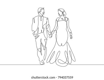 continuous line of newly married people wedding