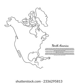 continuous line north america map. blank north america map single line vector