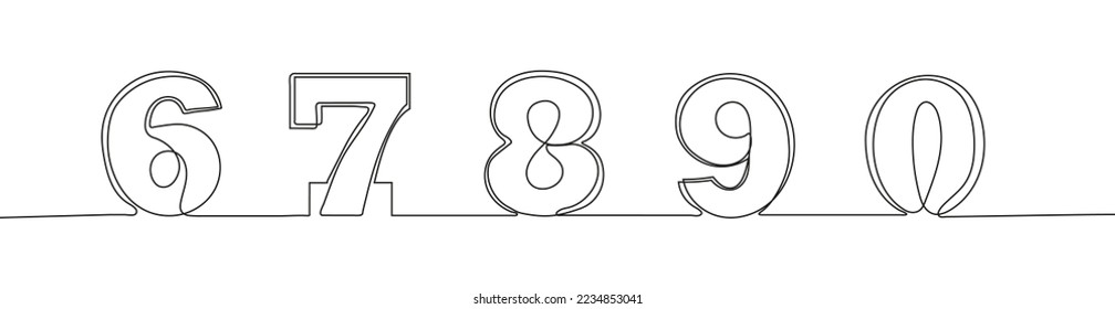Continuous line numerals vector.  Arabic numbers in hand drawn style with one continuous line. Outline simple nums. 