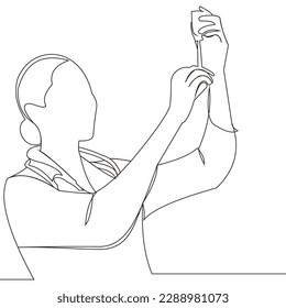 continuous line of a nurse bringing injections