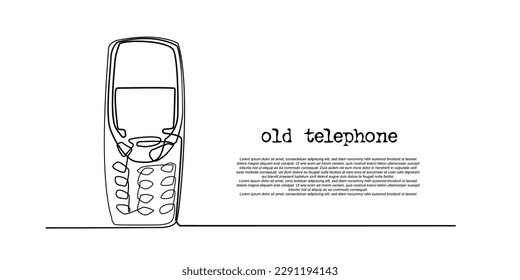 continuous line of old cell phones. one line drawing of 2000s era communication technology