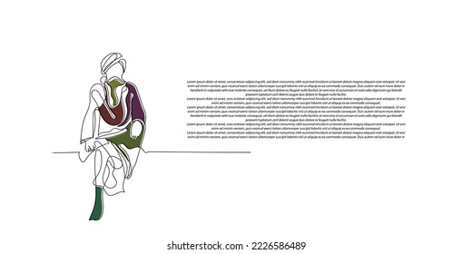 continuous line old indian man sitting.indian caste old man sitting relaxed