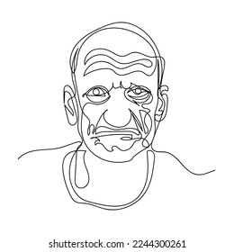 continuous line old man portrait .vector one line old man portrait .line art old man portrait