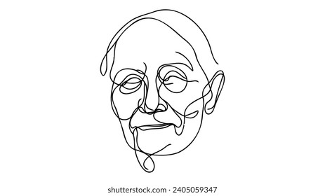 Continuous line old man portrait. One line vector of a person's face. Line art of an adult man's face.