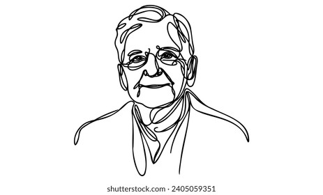 Continuous line old man portrait. One line vector of a person's face. Line art of an adult man's face.