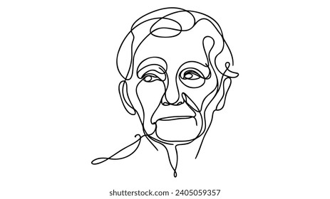 Continuous line old man portrait. One line vector of a person's face. Line art of an adult man's face.