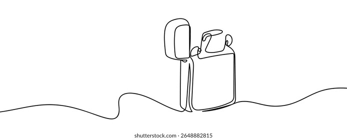 Continuous line, old style lighter Minimal hand drawn line vector cut out background.