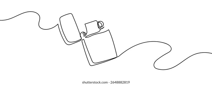 Continuous line, old style lighter Minimal hand drawn line vector cut out background.