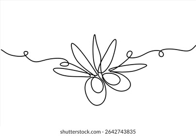 Continuous line olive branches in silhouette. Minimal style. Vector illustration. Hand drawn one line vector. Editable stroke