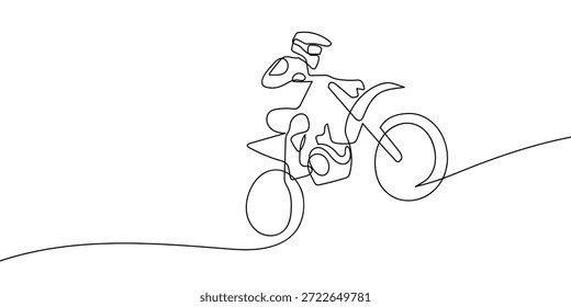 Uma linha contínua sobre um fundo transparente de uma corrida de motocross. em ilustração de arte de linha única.