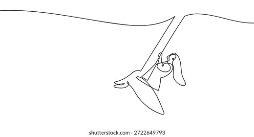 Uma linha contínua sobre um fundo transparente uma mulher sentada em um balanço. em ilustração de arte de linha única.