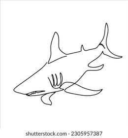 continuous line one line aquatic animal shark hand drawn illustration vector