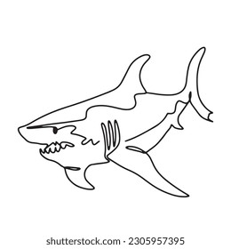 continuous line one line aquatic animal shark hand drawn illustration vector