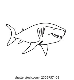 continuous line one line aquatic animal shark hand drawn illustration vector