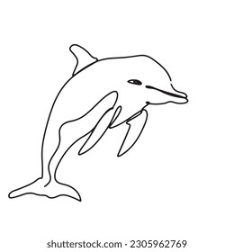 continuous line one line aquatic animal dolphin hand drawn illustration vector