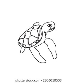 continuous line one line aquatic animal turtle sea swimming cute animal hand drawn illustration vector