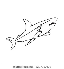 continuous line one line aquatic animal shark hand drawn illustration vector