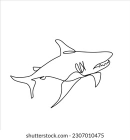 continuous line one line aquatic animal shark hand drawn illustration vector