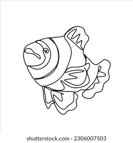 continuous line one line aquatic animals cartoon fish cute animals hand drawn illustration vector