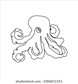 continuous line one line aquatic animals giant squid sea swimming cute animals hand drawn illustration vector