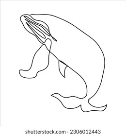 continuous line one line aquatic animals whale sea swimming cute animals hand drawn illustration vector