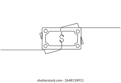 Continuous line, one banknote with dollar symbol in the center, money, financial business illustration, Minimal hand drawn line vector white background editable stroke.