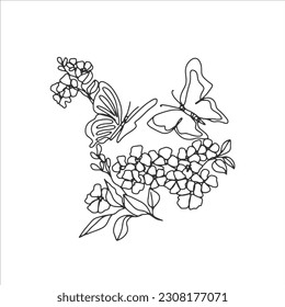 continuous line one line bouquet flower bush butterfly flora nature valentine hand drawn illustration vector