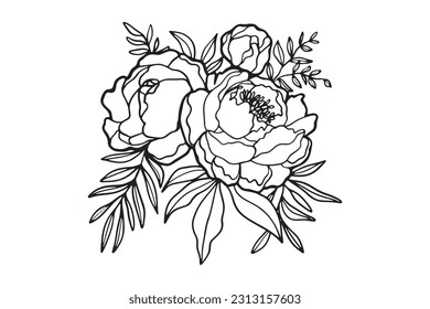 continuous line one line bouquet flower bush butterfly flora nature valentine hand drawn illustration vector